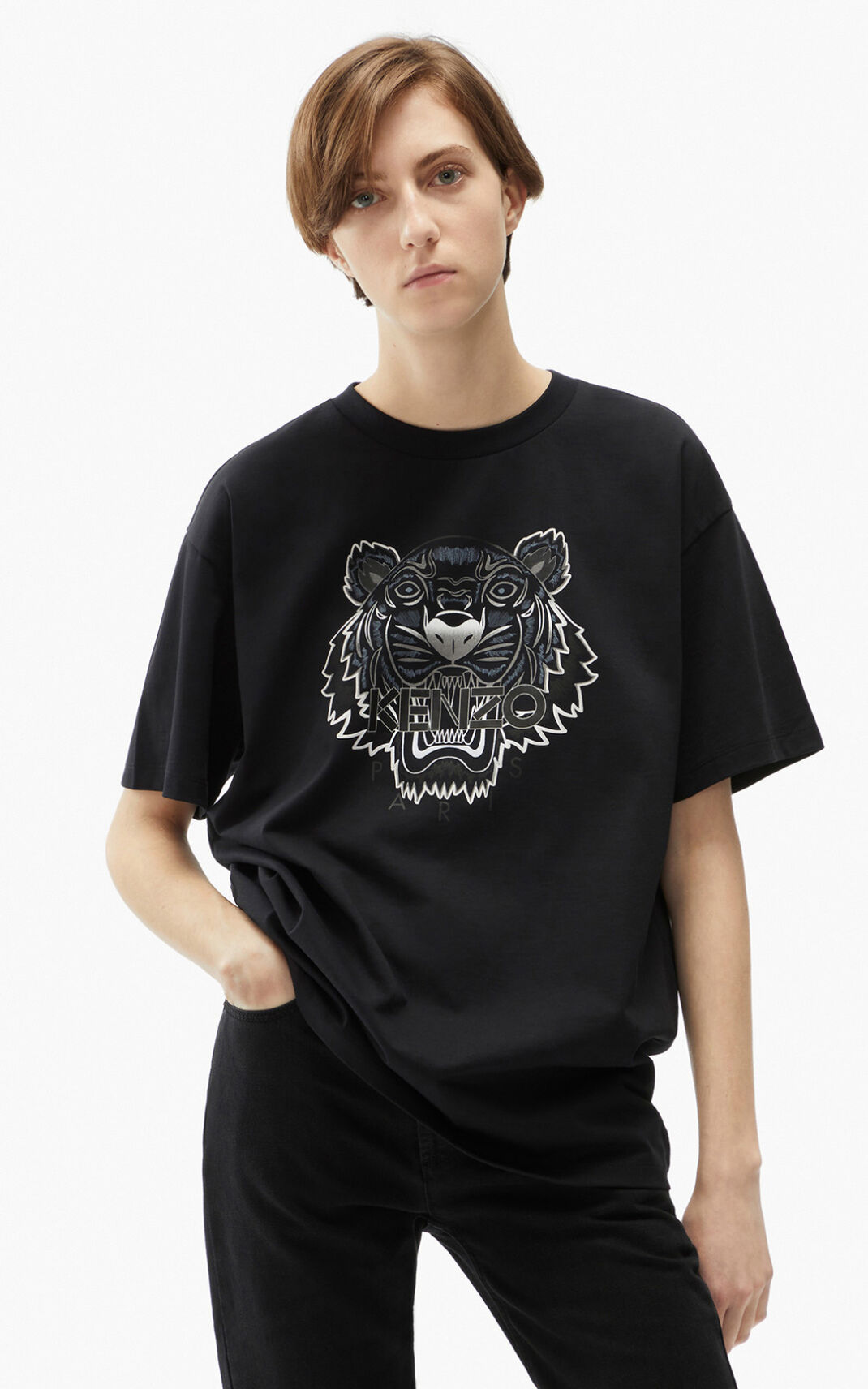 Kenzo Oversize 虎 Tシャツ レディース 黒 - ABUVDT842